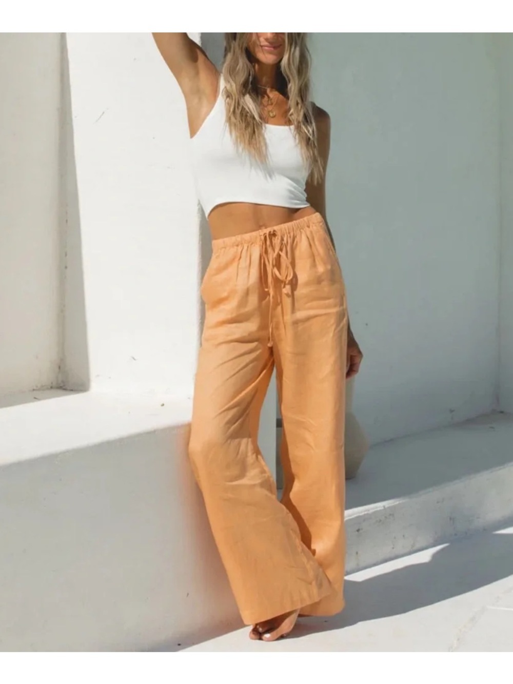 NWOT Solai Linen Wide-Leg Drawstring Pants